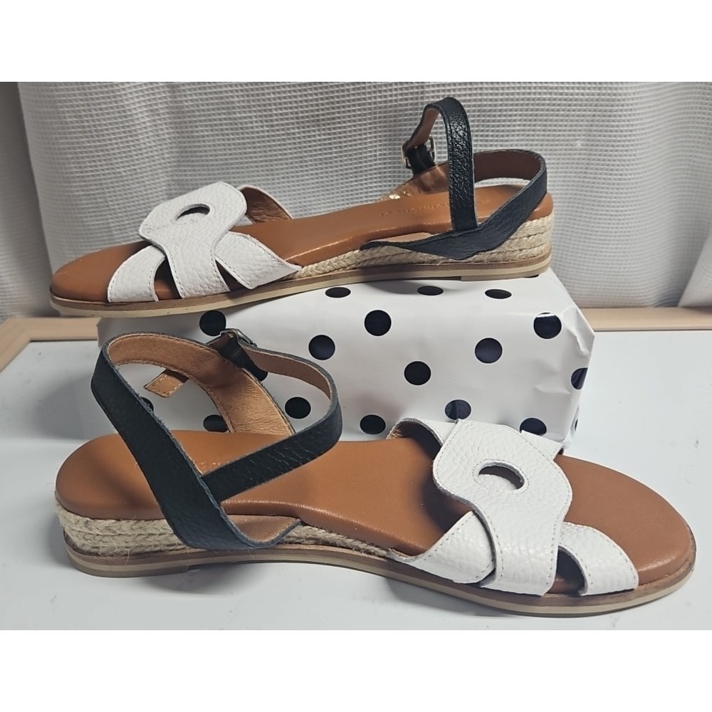 Eric Michael‎ Women's Pisa Espadrille Wedge Sandal White/Black 38/US 7.5-8